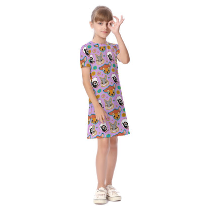 Purple Forest Friends Kid's Short Sleeve Dress