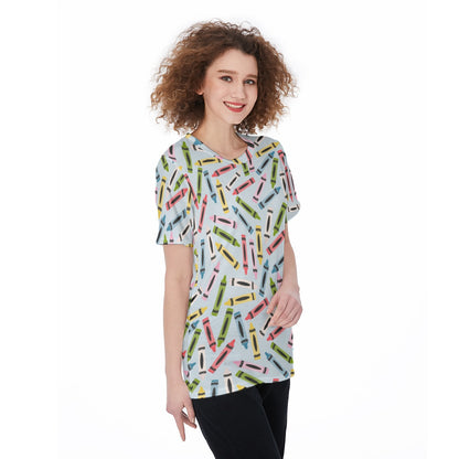 Crayons Women's O-Neck T-Shirt|180 GSM Jersey