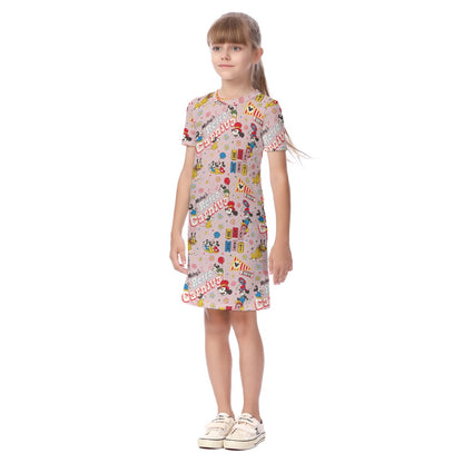 Pink MM Retro Circus Kid's Short Sleeve Dress
