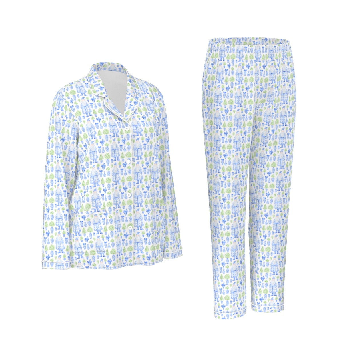 Grandmillenial Santa Women's Long Sleeve Pajama Set With White Contrast Piping