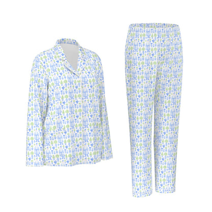 Grandmillenial Santa Women's Long Sleeve Pajama Set With White Contrast Piping