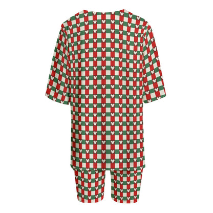 MM Christmas Plaid Women's T-shirt Set With Short Sleeve