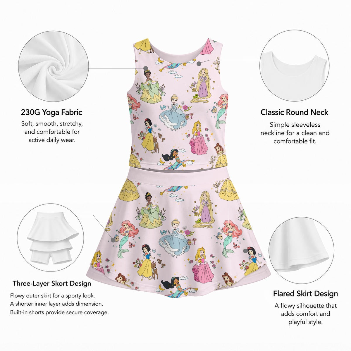 Princess Girl's Sleeveless Sports Tank & Skort Set