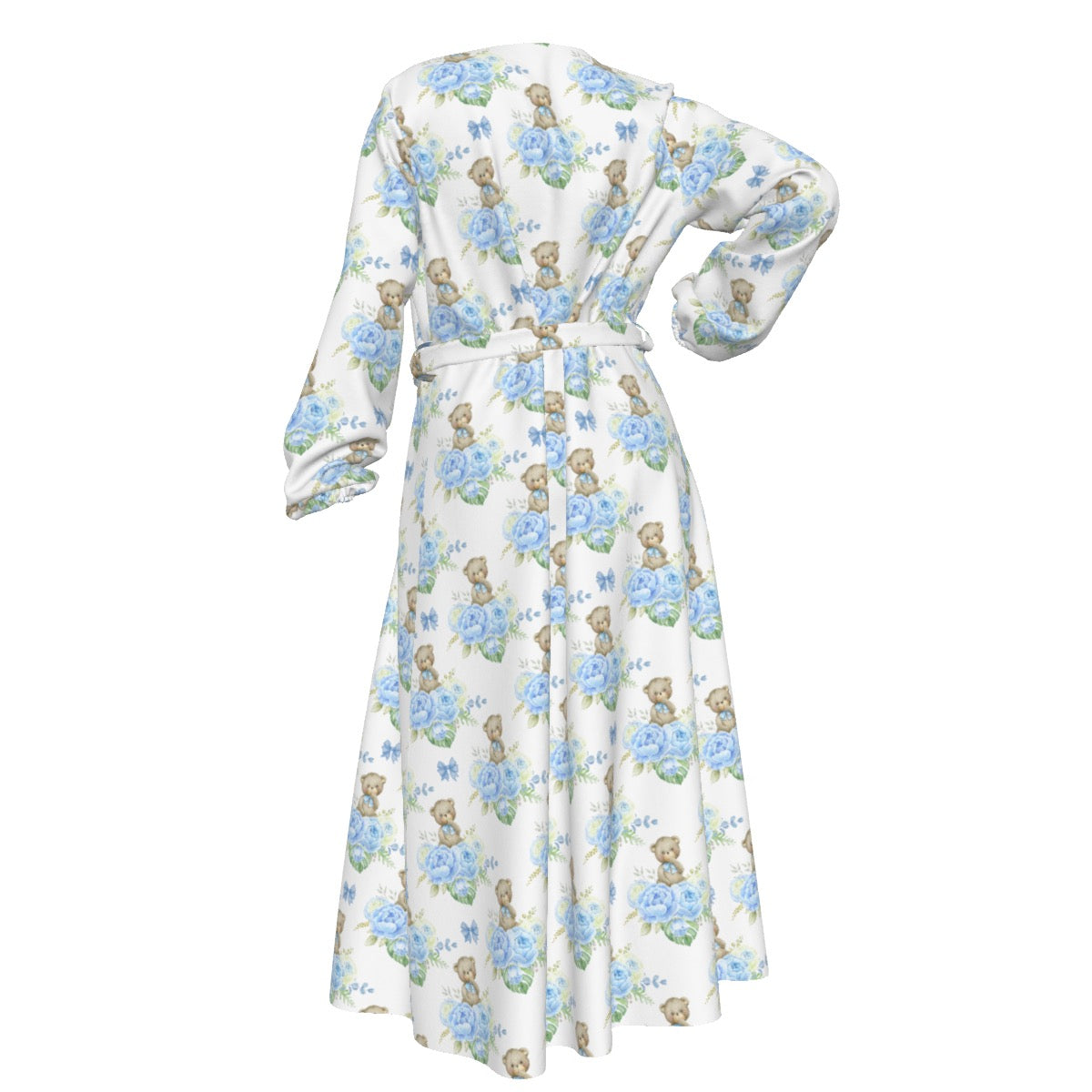 Blue Floral Teddy Bear Women's Lace-up Chiffon Robe