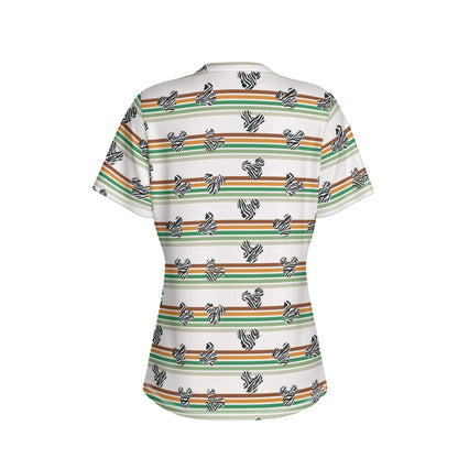 Zebra MM & Stripe Women's Round Neck Yoga Top|210GSM