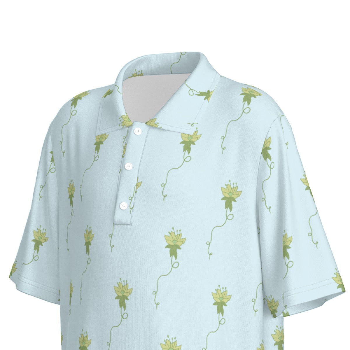 Aqua Lotus Flower Polo Collar Jersey