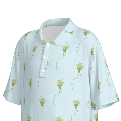 Aqua Lotus Flower Polo Collar Jersey