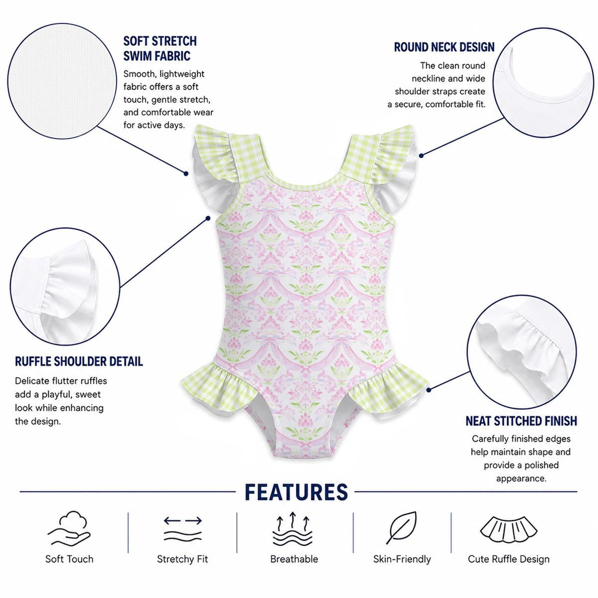 Coco Girls' Ruffle Sleeve Swimsuit with Bow