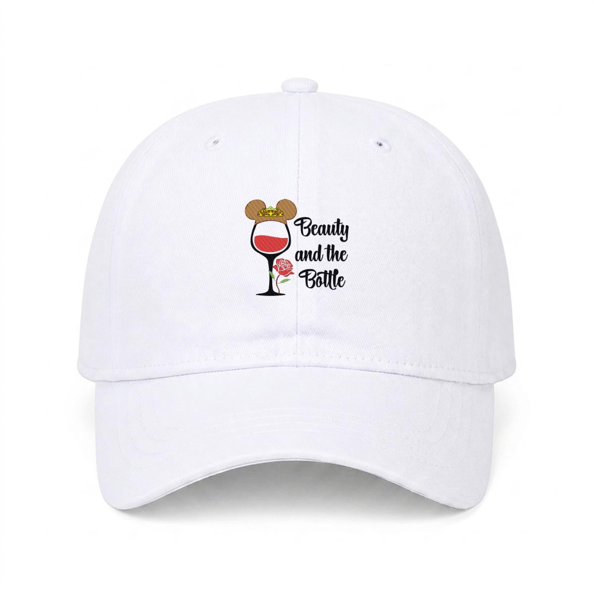 Beauty And The Bottle Embroidered Soft-Crown Flat Cap