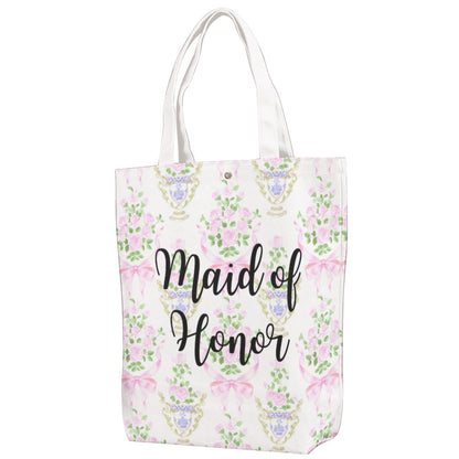 Maid of Honor Floral Canvas Bag With Shoulder Strap