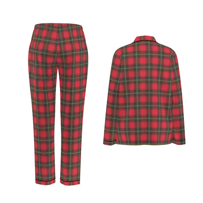 Classic Christmas Plaid Women's Long Sleeve Pajama Set With Black Contrast Piping
