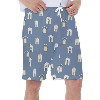 Dark Blue Beach Houses Men's Beach Shorts With Side Pocket
