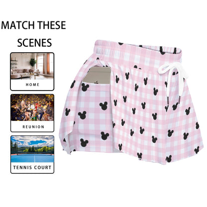 Pink Gingham Women's Sport Skorts With Pocket