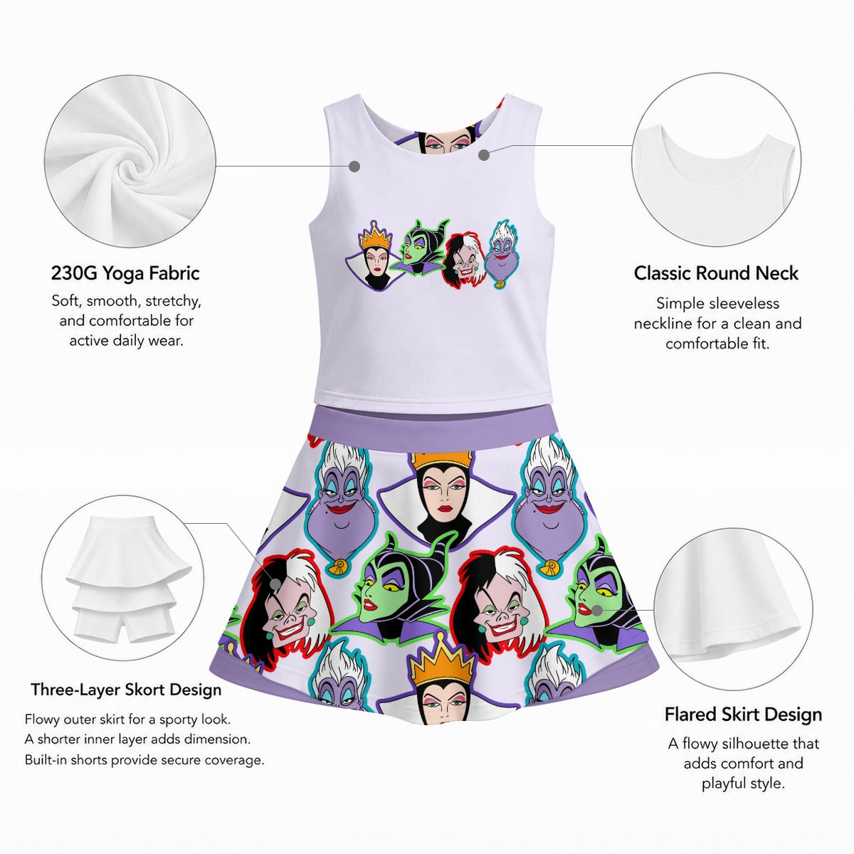 Evil Villains Girl’s Sports Tank & Skort Set
