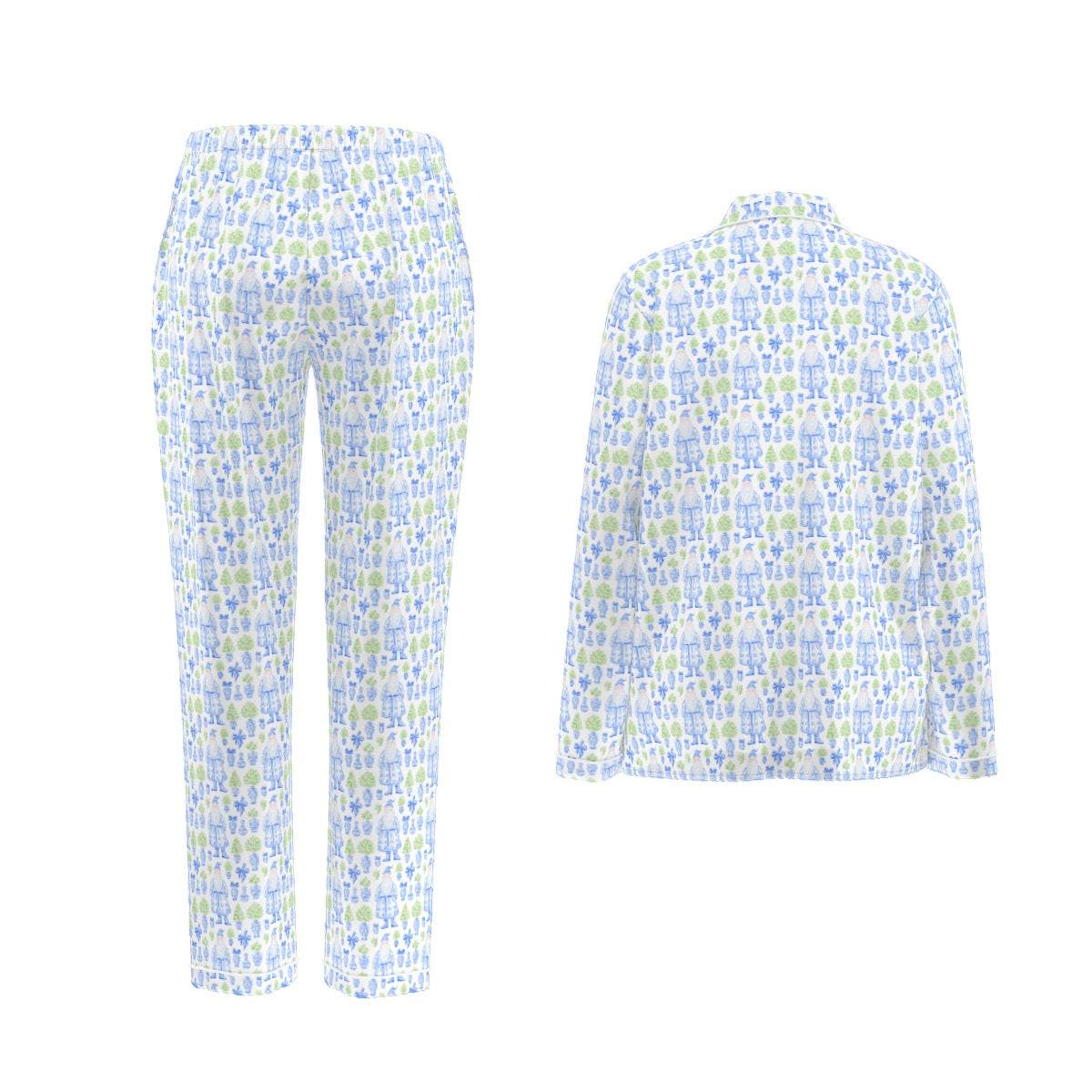 Grandmillenial Santa Women's Long Sleeve Pajama Set With White Contrast Piping