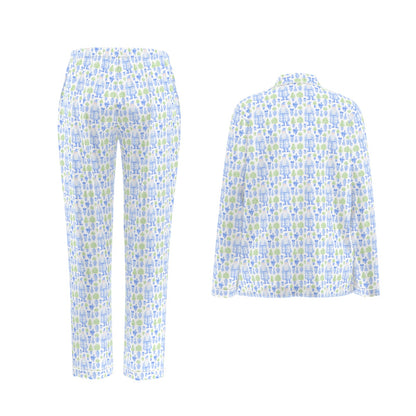 Grandmillenial Santa Women's Long Sleeve Pajama Set With White Contrast Piping