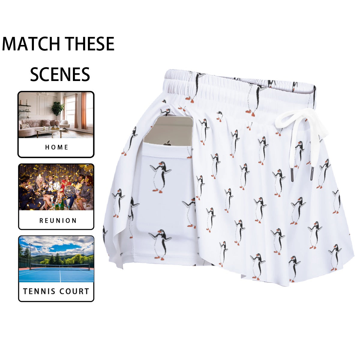 Mary’s Penguin Friend Women's Sport Skorts With Pocket