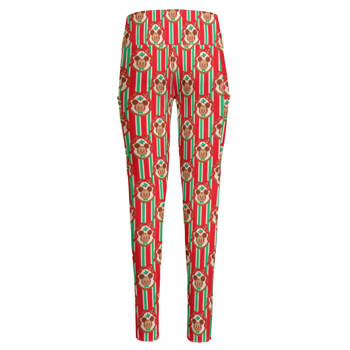 Christmas Cookie MM Stripe Women's High Waist Leggings With Side Pocket