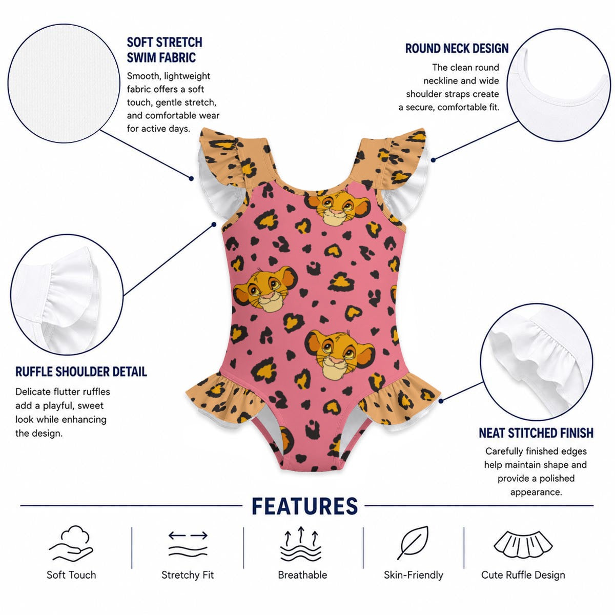 Roar Girls' Ruffle Sleeve Swimsuit With Bow
