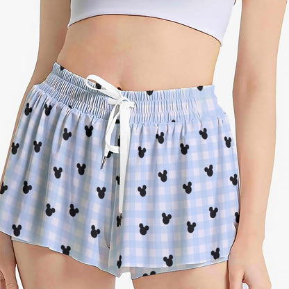 Light Blue Gingham Women's Sport Skorts With Pocket