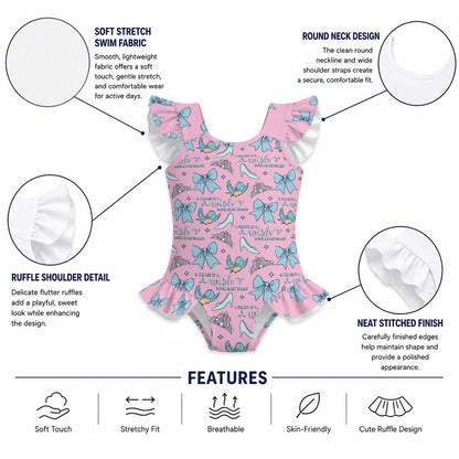 A Dream [pink] Girls' Ruffle Sleeve Swimsuit With Bow