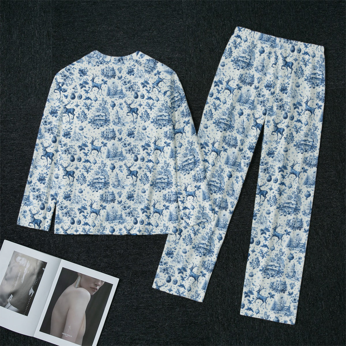 Blue Christmas Toile Women's Raglan Sleeve Pajamas