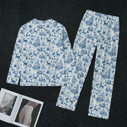 Blue Christmas Toile Women's Raglan Sleeve Pajamas