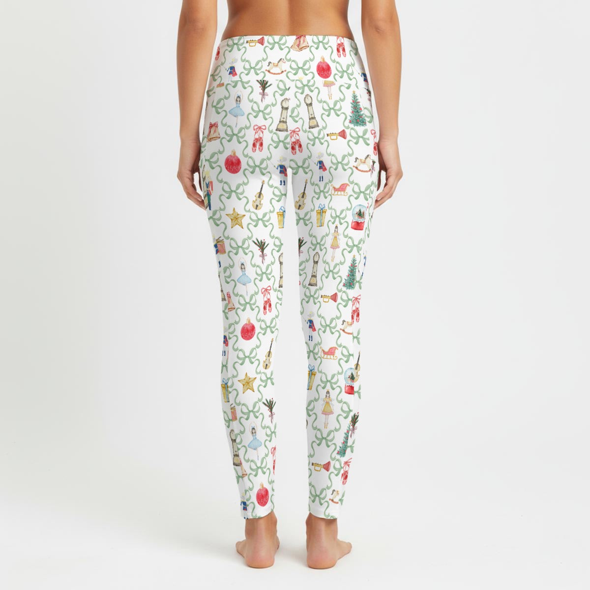 Green Bow Nutcracker Women's High Waist Leggings With Side Pocket