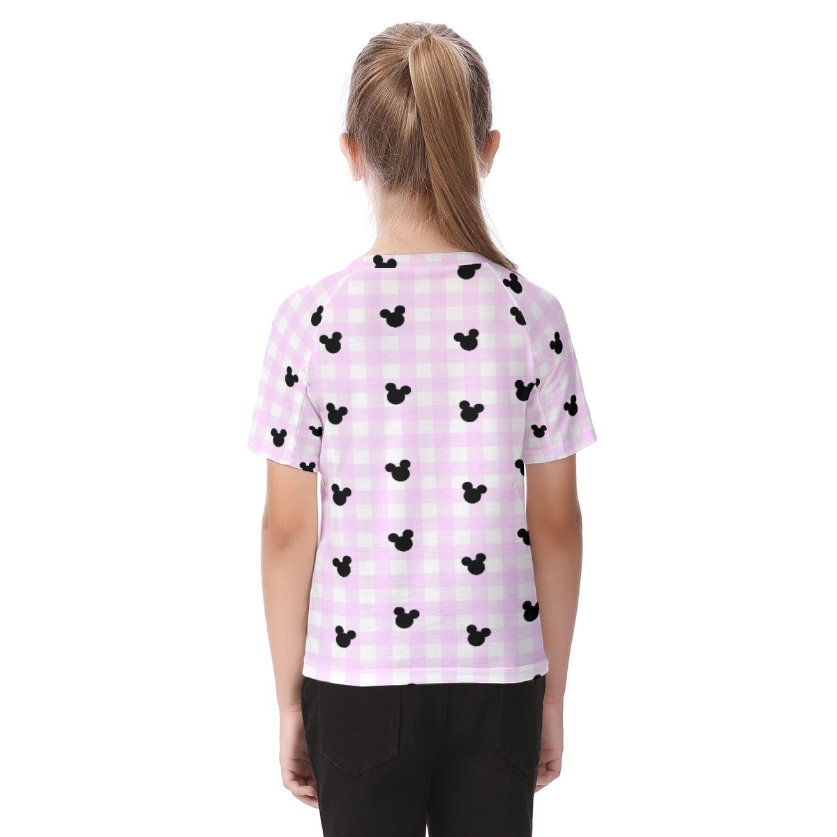 Bright Pink Gingham Kid's Raglan Sleeve T-shirt
