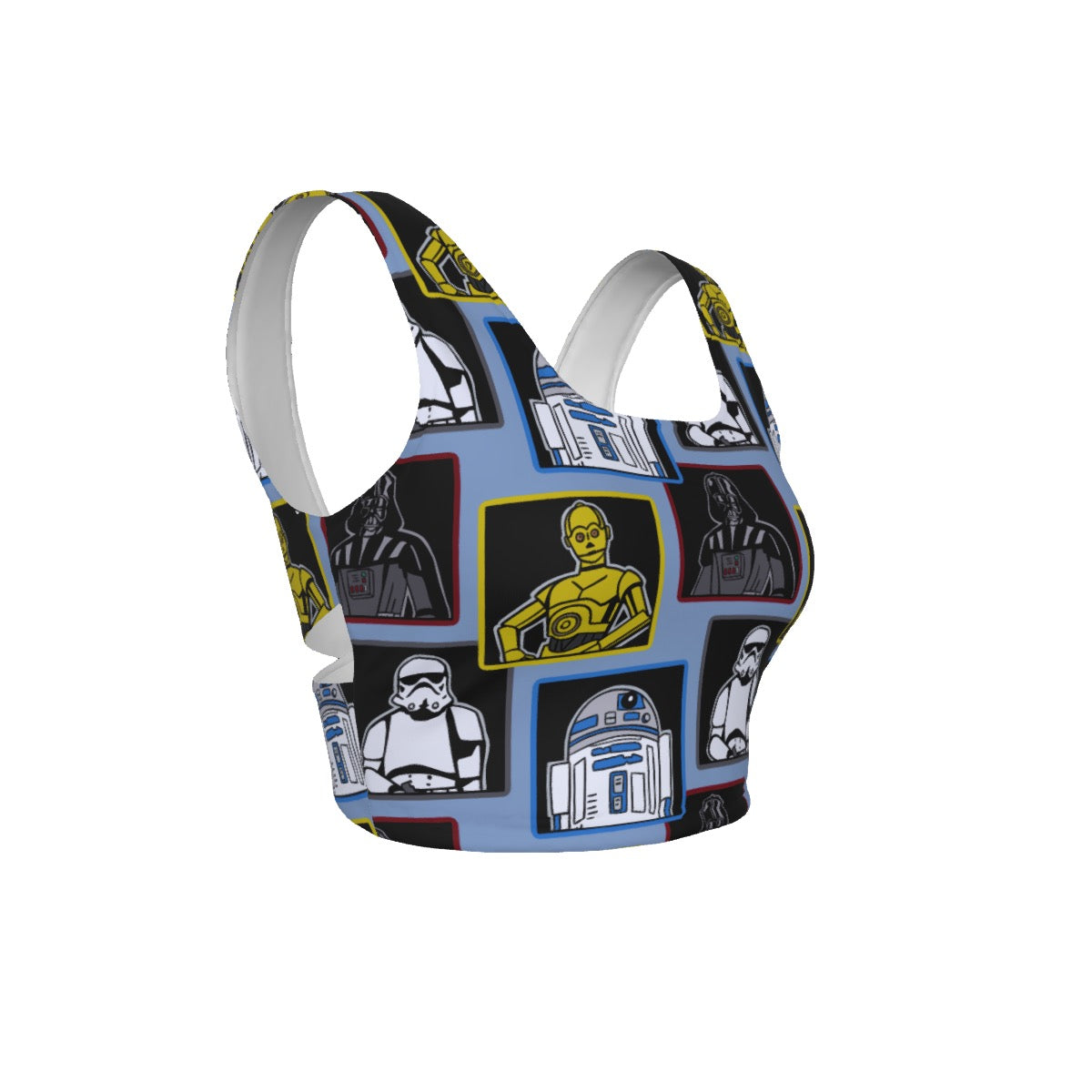 Droids & Friends [blue] Back Cross Sports Bra