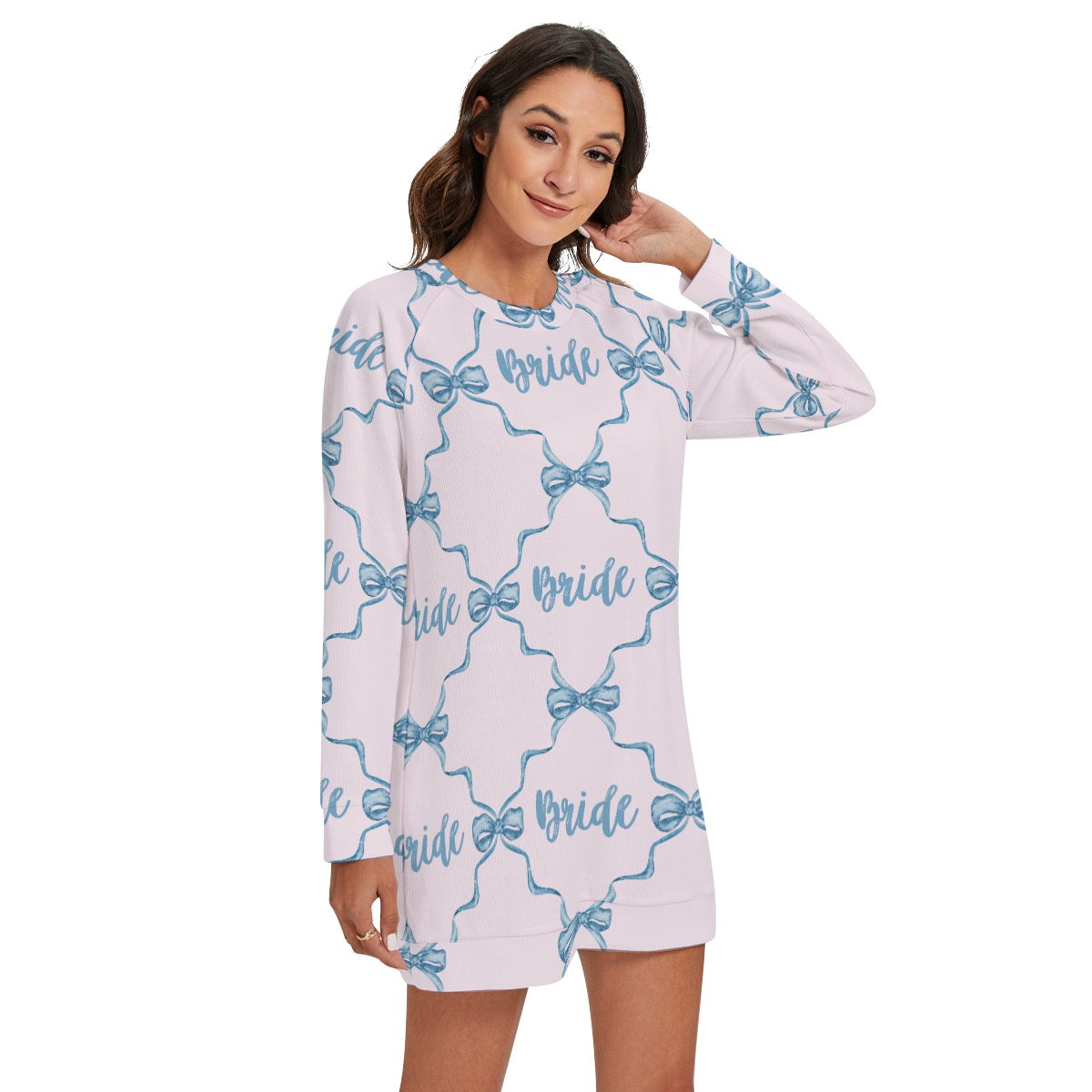 Bow Trellis Bride [pink]  Women's Round Neck Raglan Sleeve Sweater