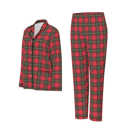 Classic Christmas Plaid Women's Long Sleeve Pajama Set With Black Contrast Piping