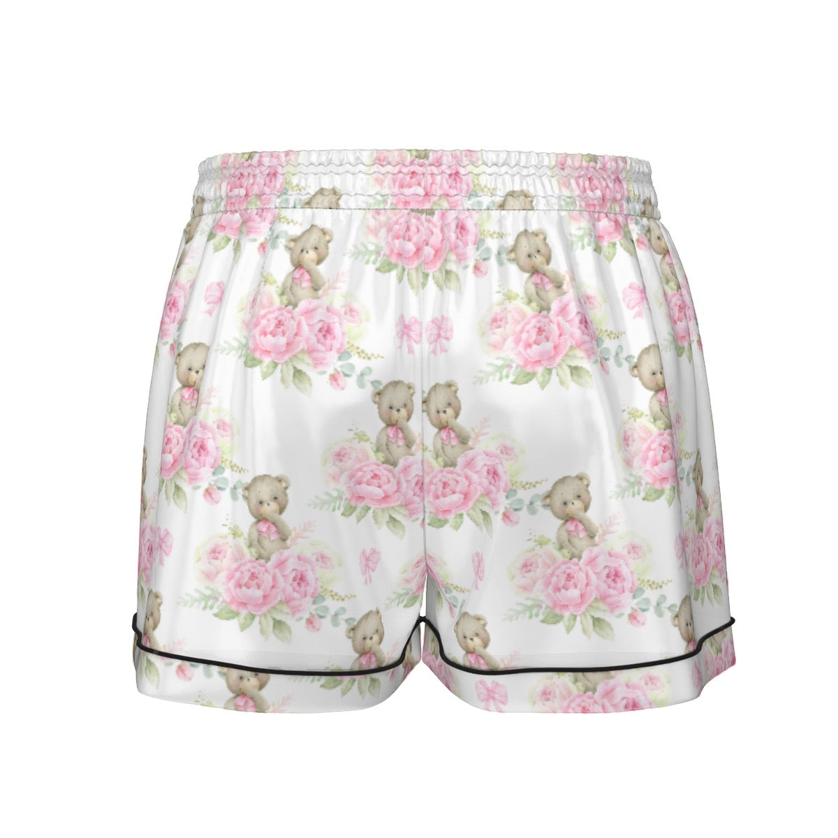Pink Floral Teddy Bear Women's Pajama Set With Short Sleeve