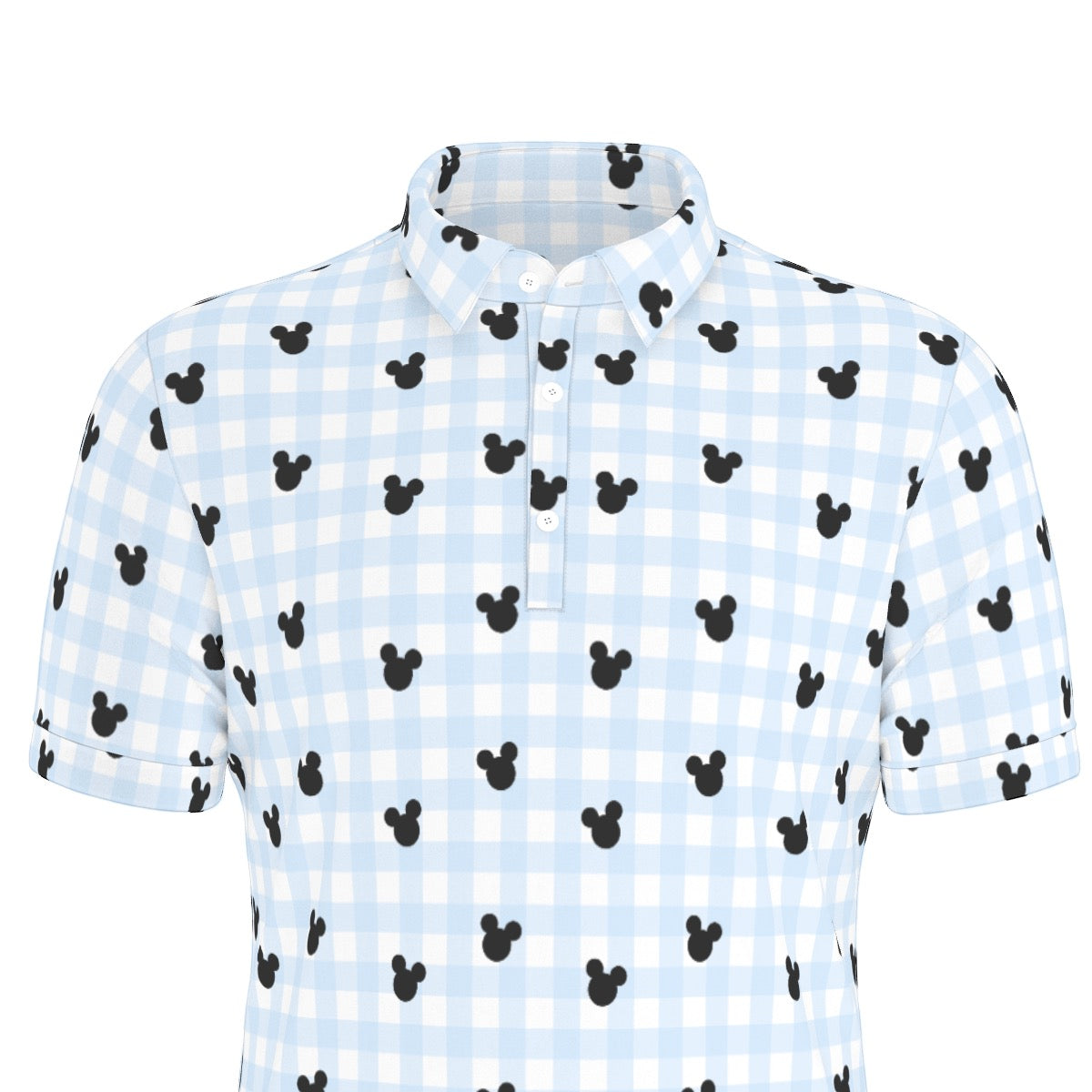 Blue Gingham Men's Stretch Collar Polo Shirt
