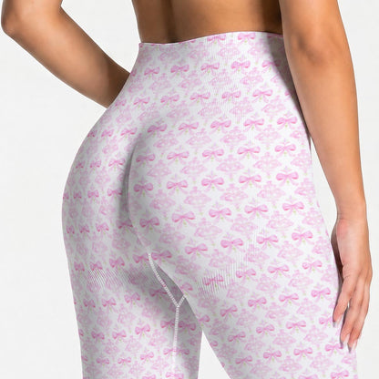 Grandmillenial Pink Bow Women's Seamless High Waisted Butt-Lifting Leggings