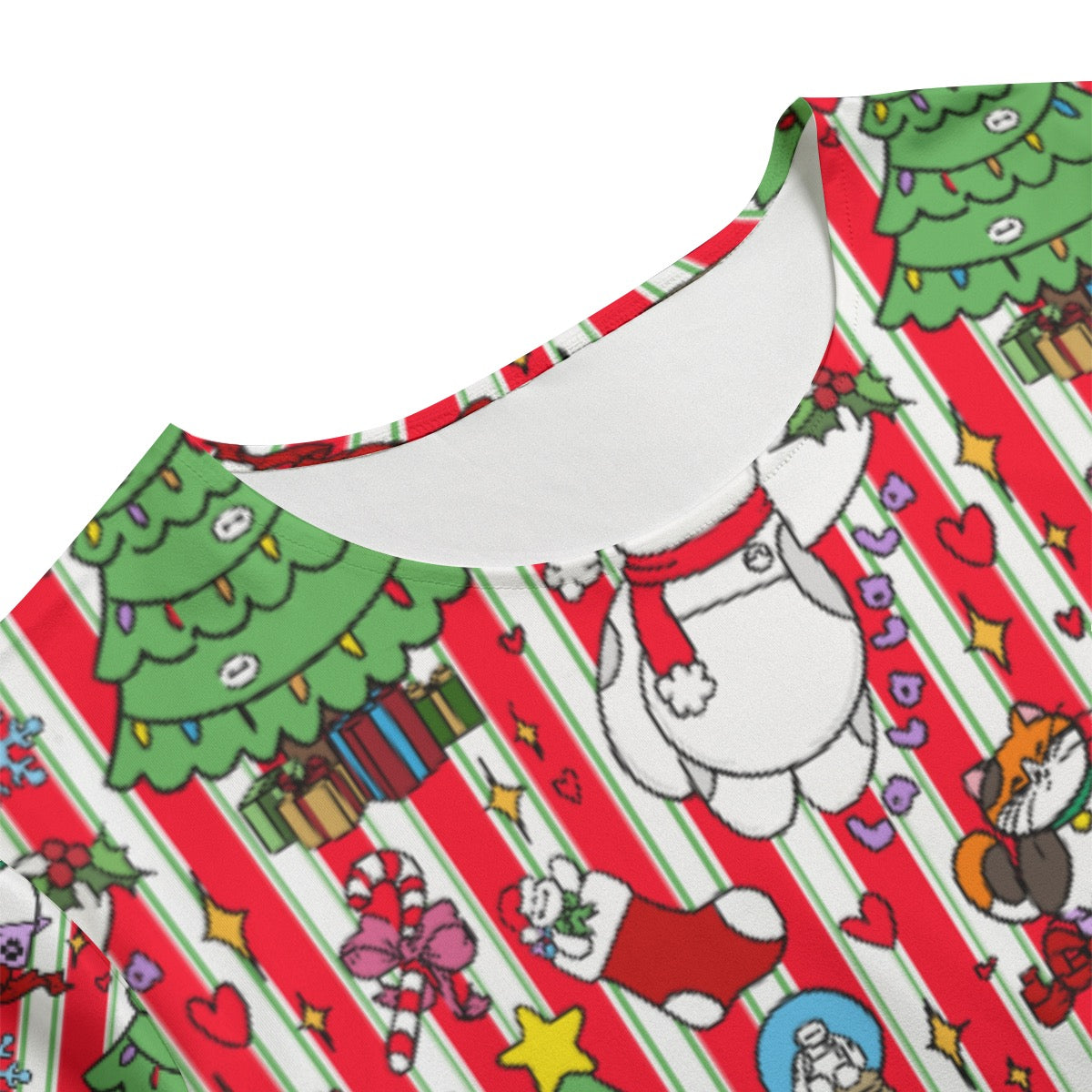 Striped Christmas Robot Women's T-shirt Set With Short Sleeve