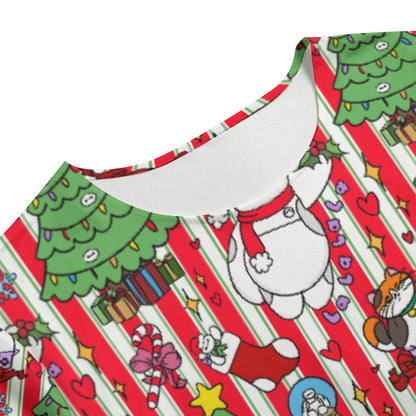 Striped Christmas Robot Women's T-shirt Set With Short Sleeve