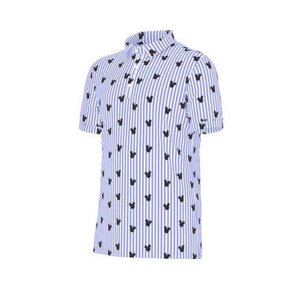 Bright Blue Stripe Men's Stretch Collar Polo Shirt