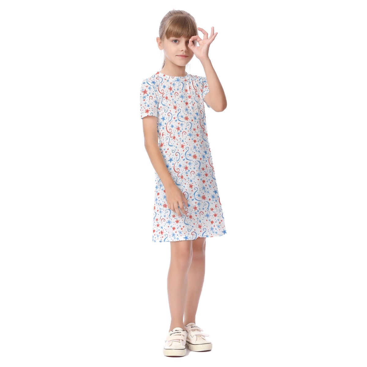 Patriotic Swirls Girl’s Short Sleeve Dress