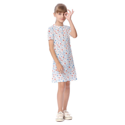 Patriotic Swirls Girl’s Short Sleeve Dress