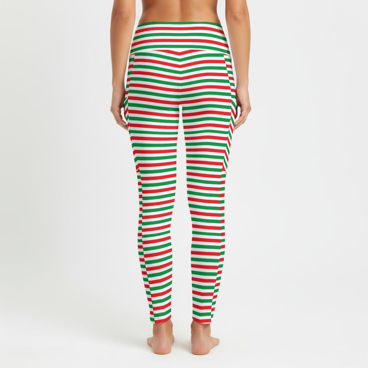 Horizontal Christmas Stripe Women's High Waist Leggings With Side Pocket