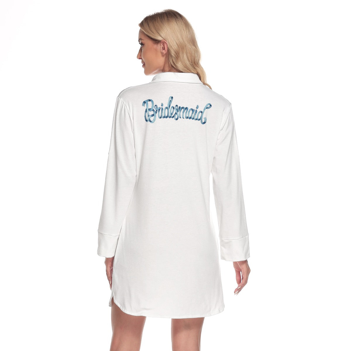 Bridesmaid [blue] Women's Lapel Shirt Dress With Long Sleeve