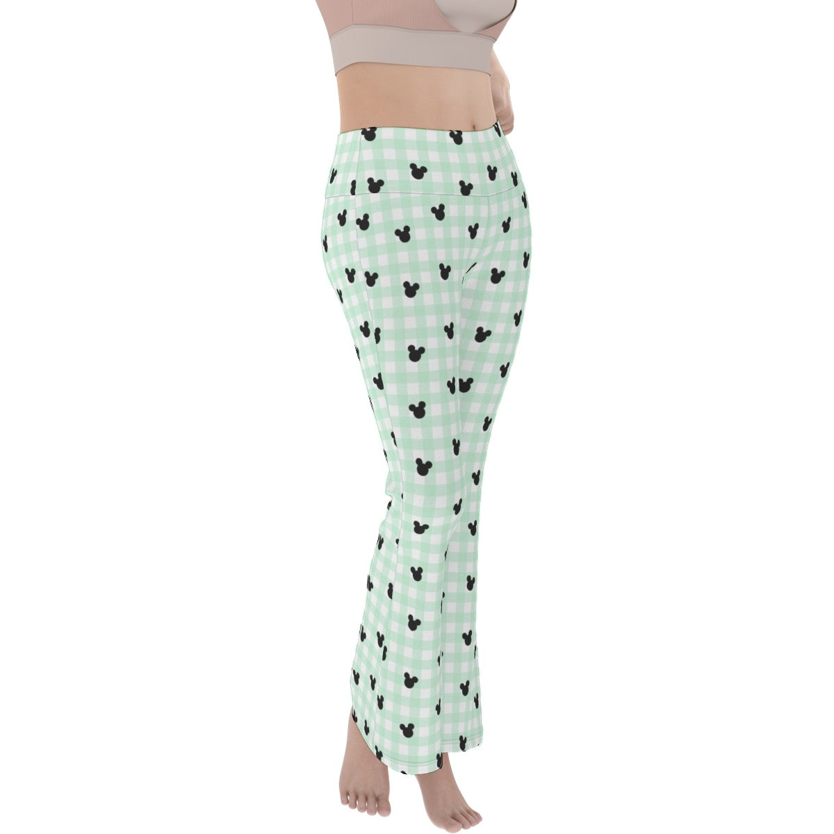 Green Gingham Women's Flare Yoga Pants