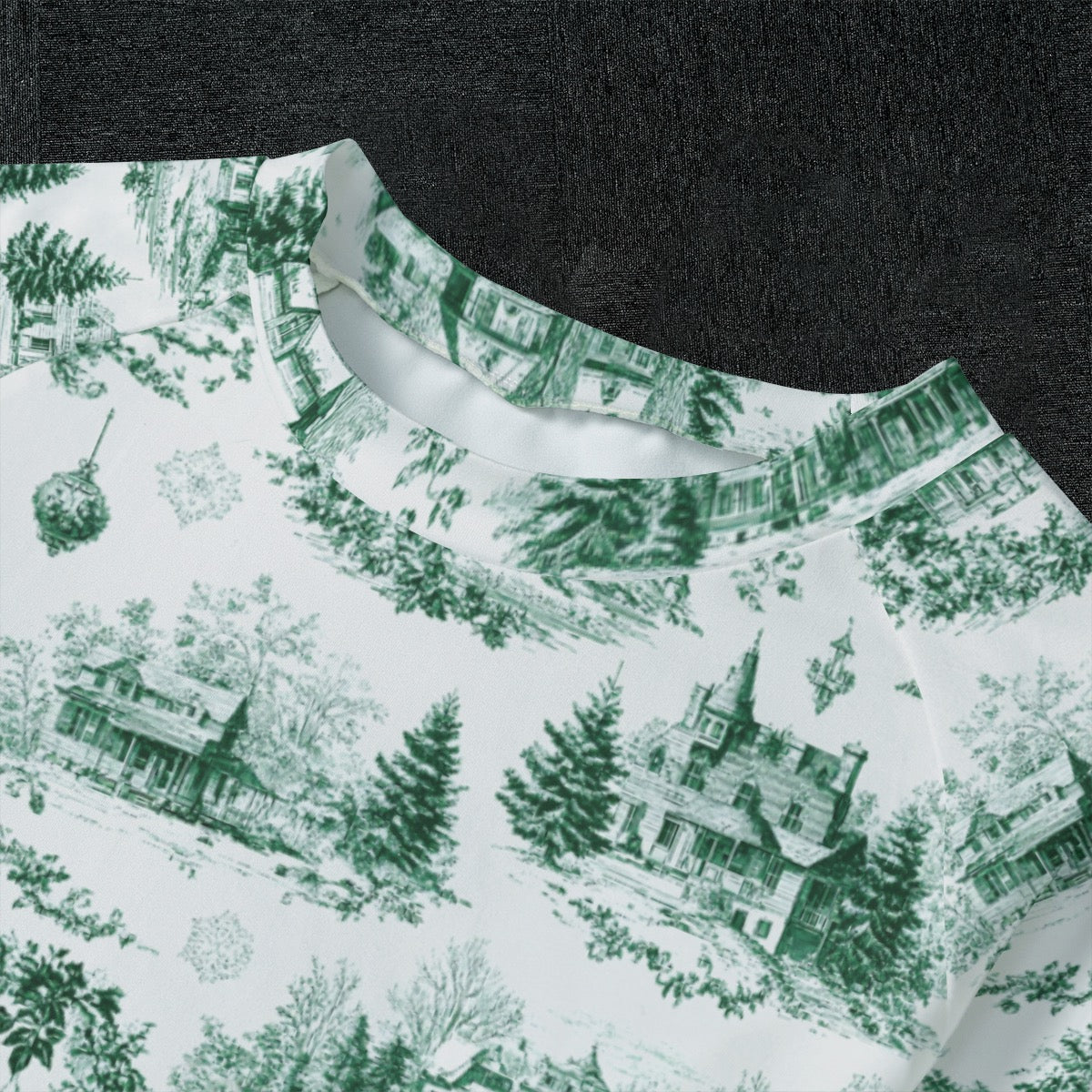 Dark Green Christmas Toile Kid's Raglan Sleeve Pajamas