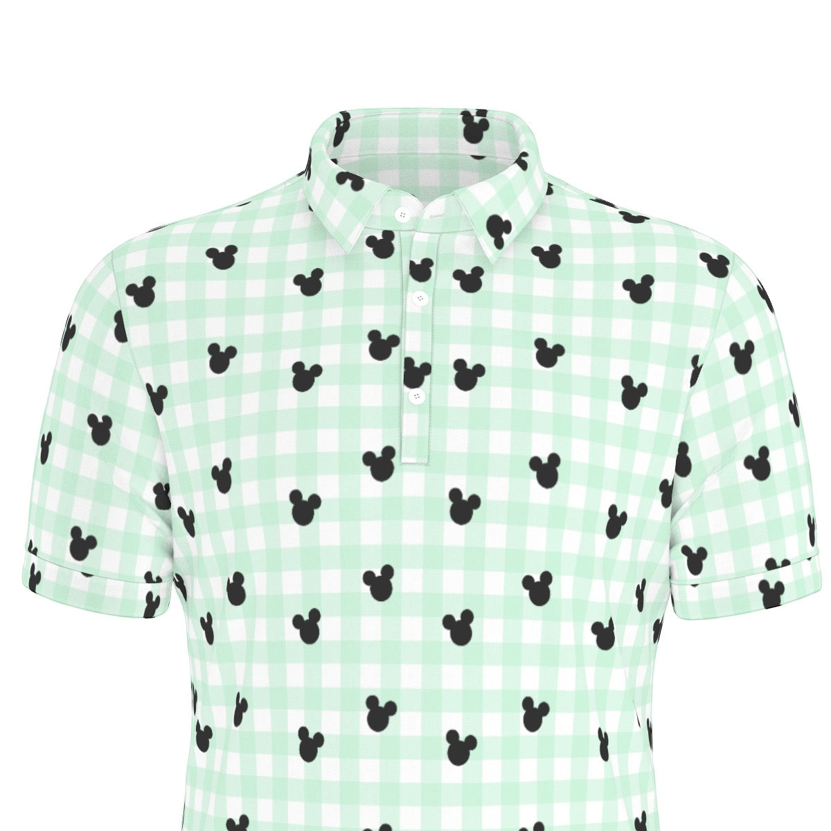 Green Gingham Men's Stretch Collar Polo Shirt