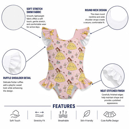 The Beautiful Princess Girls' Ruffle Sleeve Swimsuit With Bow