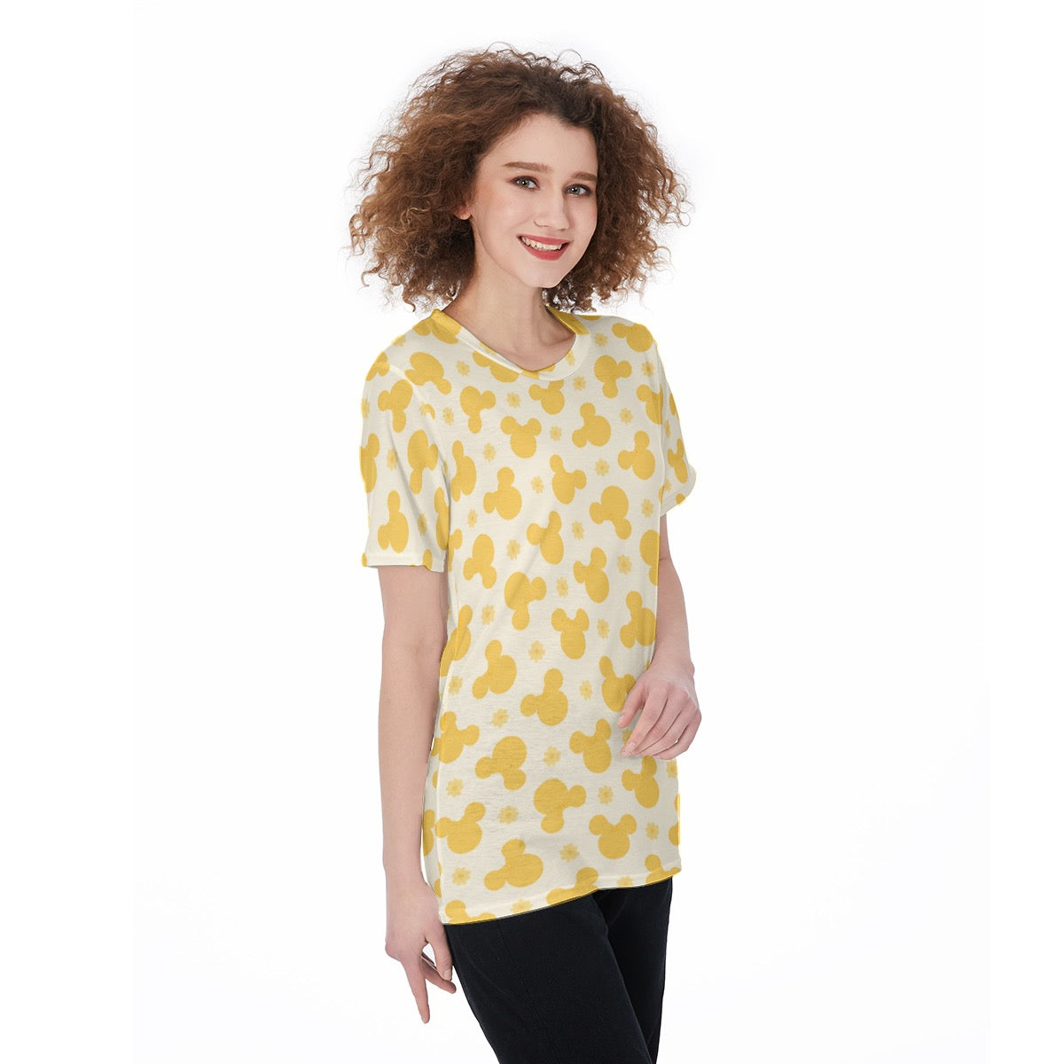 Yellow Floral Minnie Women's O-Neck T-Shirt|180 GSM Jersey