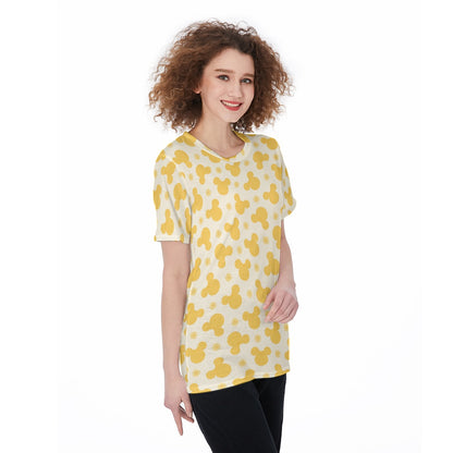 Yellow Floral Minnie Women's O-Neck T-Shirt|180 GSM Jersey