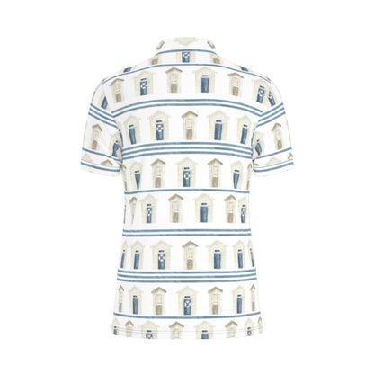Striped Beach Houses Men's Stretch Collar Polo Shirt