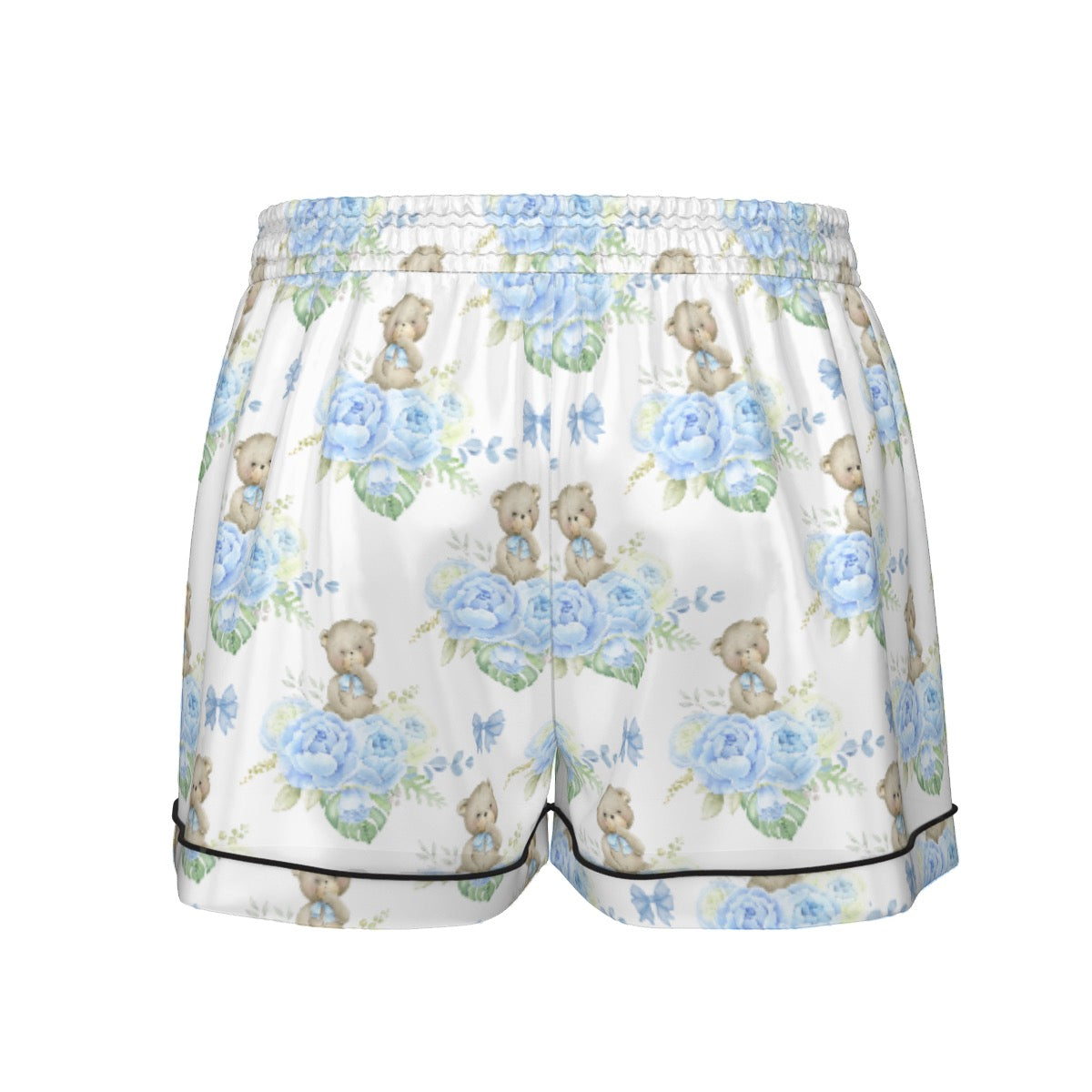 Blue Floral Teddy Bear Women's Pajama Set With Short Sleeve